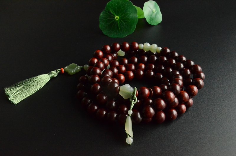 【Zen】Natural Indian rosewood 108 beads rosary handheld Hetian jade accessories - Bracelets - Wood 