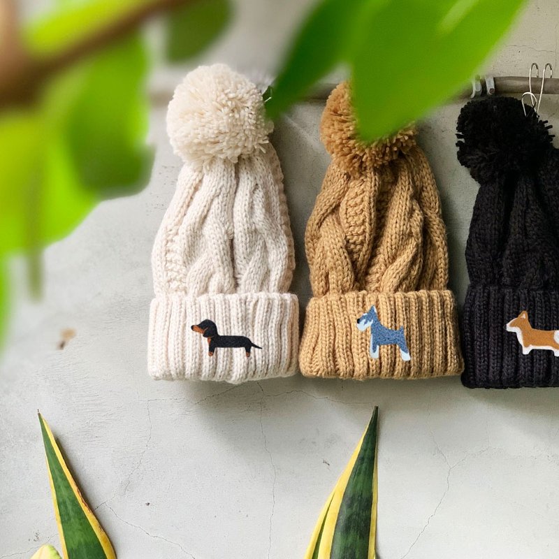 [Q-cute] Fur Hat Series-Shiba Inu, Shiki, Corgi, Dachshund, Schnauzer - Hats & Caps - Polyester White