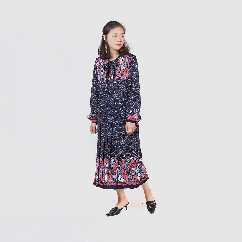 [Egg plant ancient] starry sea otter printing vintage dress - One Piece Dresses - Polyester Blue