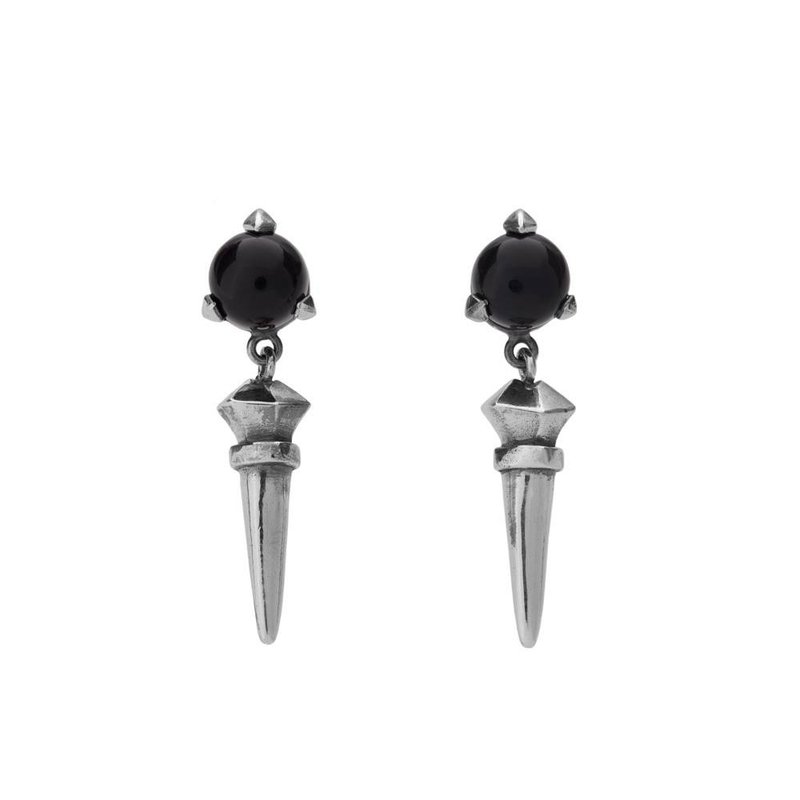 Bones Long Earrings Black Onyx - ต่างหู - เครื่องประดับ 