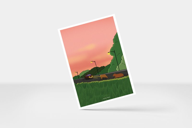 Sunset Driving card (A5/A6) - การ์ด/โปสการ์ด - กระดาษ สึชมพู