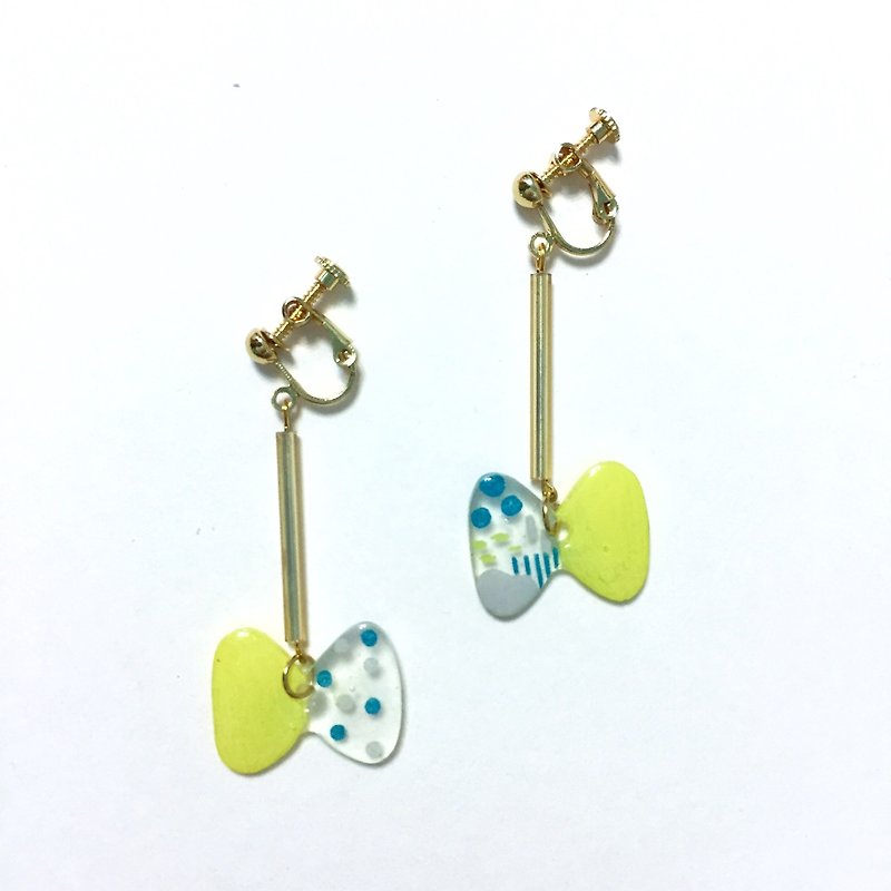 檸檬萊姆蝴蝶結夾式/針式耳環 - 耳環/耳夾 - 塑膠 