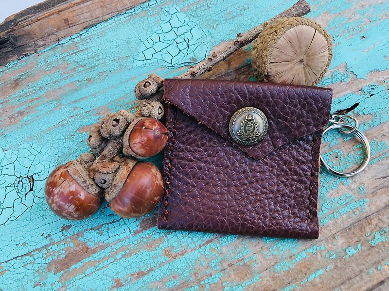 leather coin purse - กระเป๋าใส่เหรียญ - หนังแท้ สีนำ้ตาล