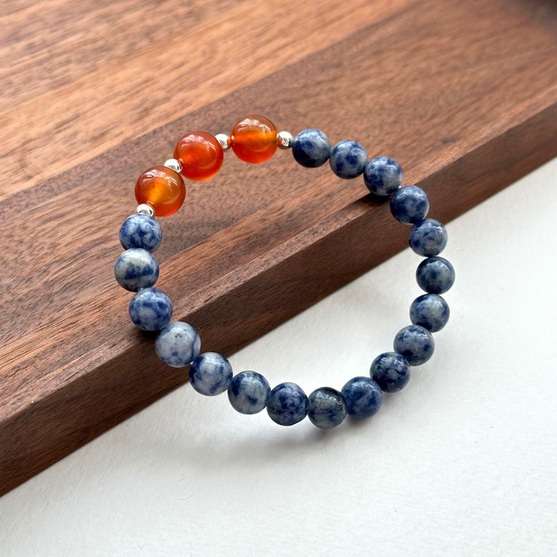 [Clear yourself] Blue Stone and red agate simple Silver bracelet eliminates stress, judgment and encourages confidence - Bracelets - Semi-Precious Stones Multicolor