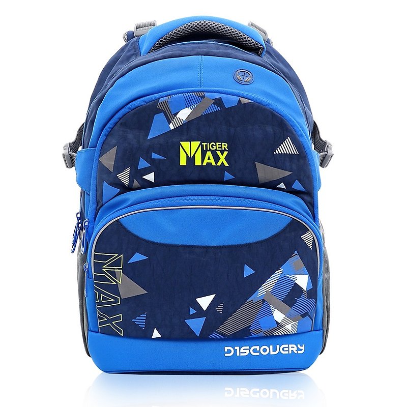 Tiger Family探險家調整型超輕量護脊書包+鉛筆盒-湛藍三角 - 背囊/背包 - 防水材質 藍色