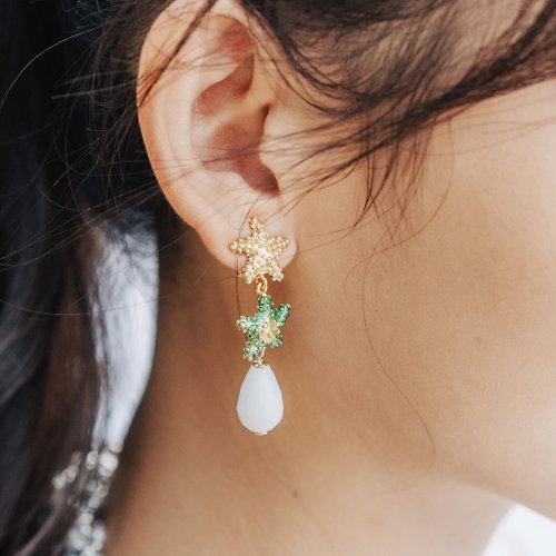 MISIS Jewels Taiwan 白色瑪瑙 仲夏島嶼系列 海星耳環 可訂製耳夾