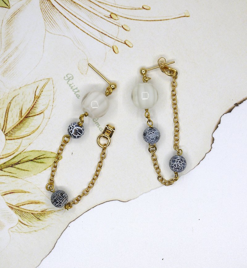 round glass snake agate earrings - Earrings & Clip-ons - Gemstone 