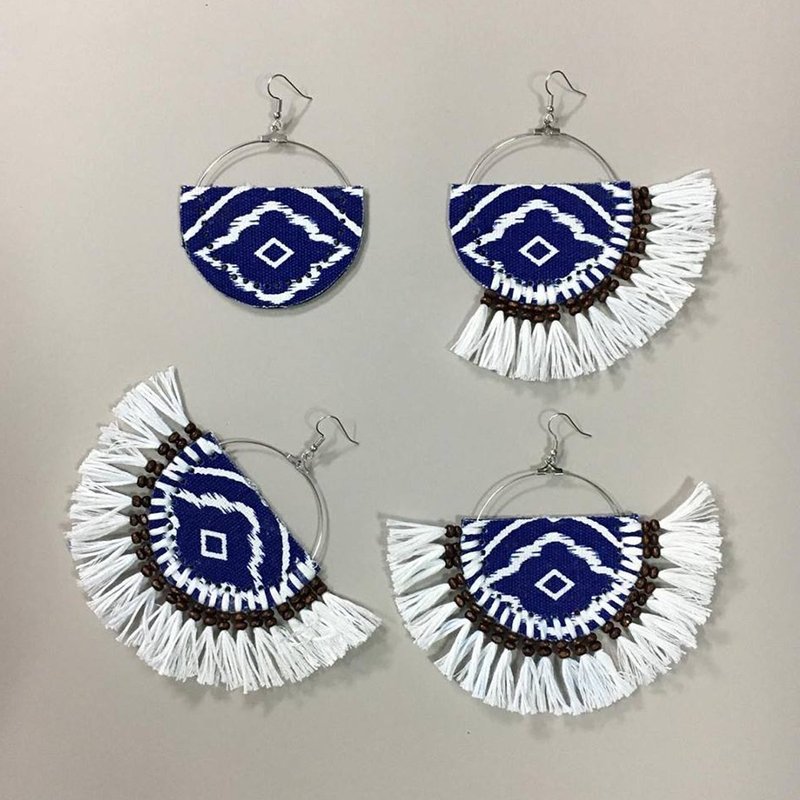 earrings : tribal fan blue - 耳環/耳夾/耳骨夾 - 其他材質 藍色