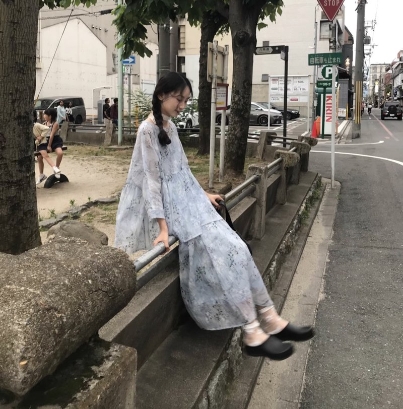 云香藍茉莉花 娃娃衫上衣 半裙套裝 - 女上衣/長袖上衣 - 其他材質 藍色