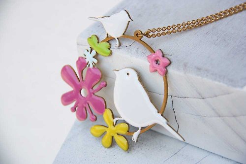 linenjewelry Colored Little bird necklace by linen.