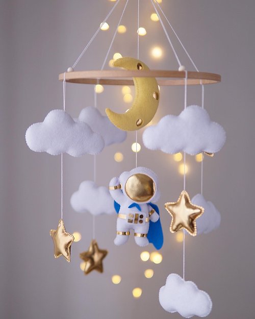 New Baby store Astronaut hero mobile. Space mobile. Neutral gender. Baby shower gift