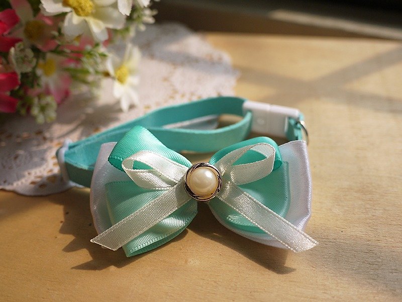 Treasures of the shallow sea_blue-green bow ribbon ︱safe hand-made cat and dog pet collars/collars/hair accessories ♥Cherry Pudding♥ - Collars & Leashes - Paper Blue