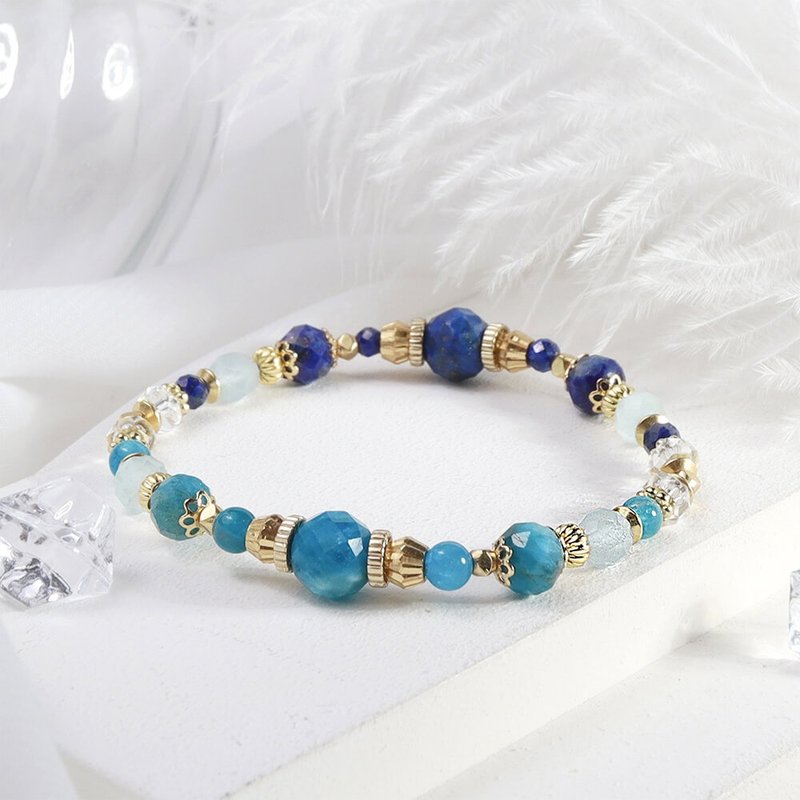 Sea of ​​Ultramarine | A123 Lapis Stone Apatite Aquamarine Bracelet - สร้อยข้อมือ - เครื่องเพชรพลอย สีน้ำเงิน