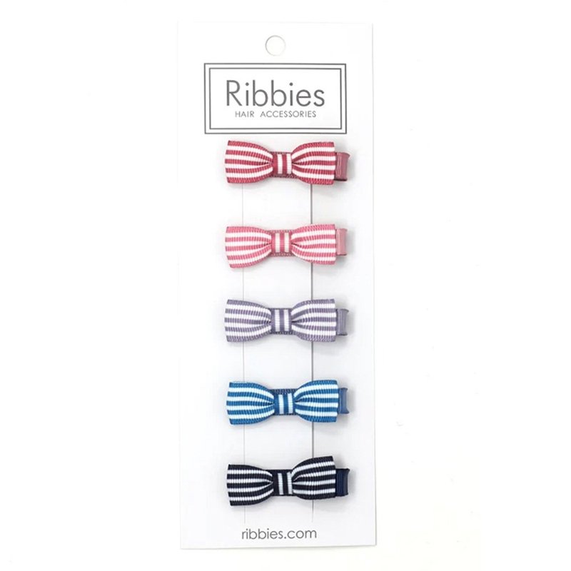 British Ribbies striped bow set of 5 - colorful - เครื่องประดับผม - เส้นใยสังเคราะห์ 