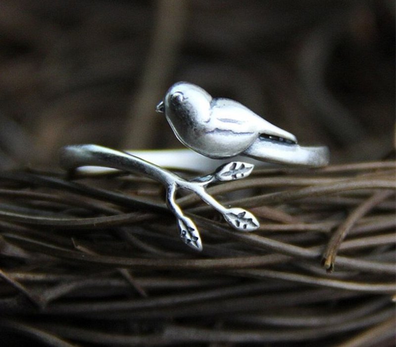 Real S925 Sterling Silver Girls Lovely Bird Opening Ring for Women Simple - 戒指 - 銀 銀色