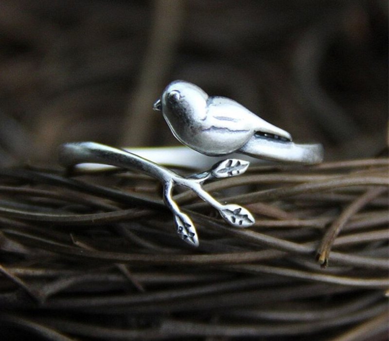 Real S925 Sterling Silver Girls Lovely Bird Opening Ring for Women Simple - แหวนทั่วไป - เงิน สีเงิน