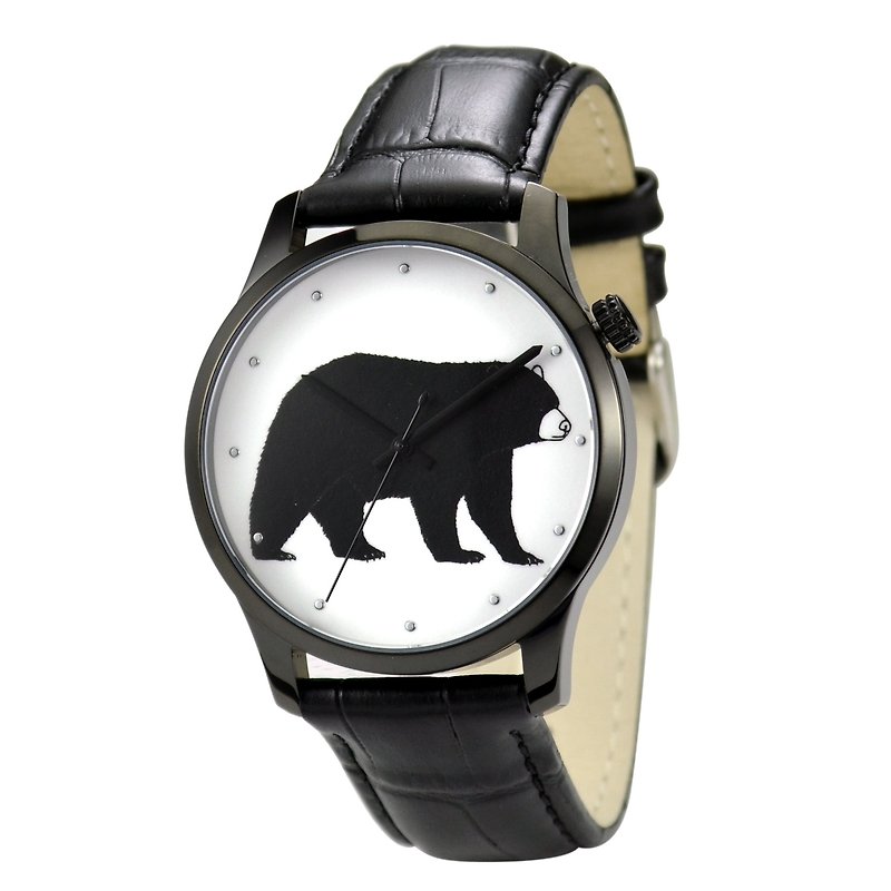 動物 (黑熊) 插畫手錶 黑色 大裝 全球免運 - 男裝錶/中性錶 - 不鏽鋼 黑色