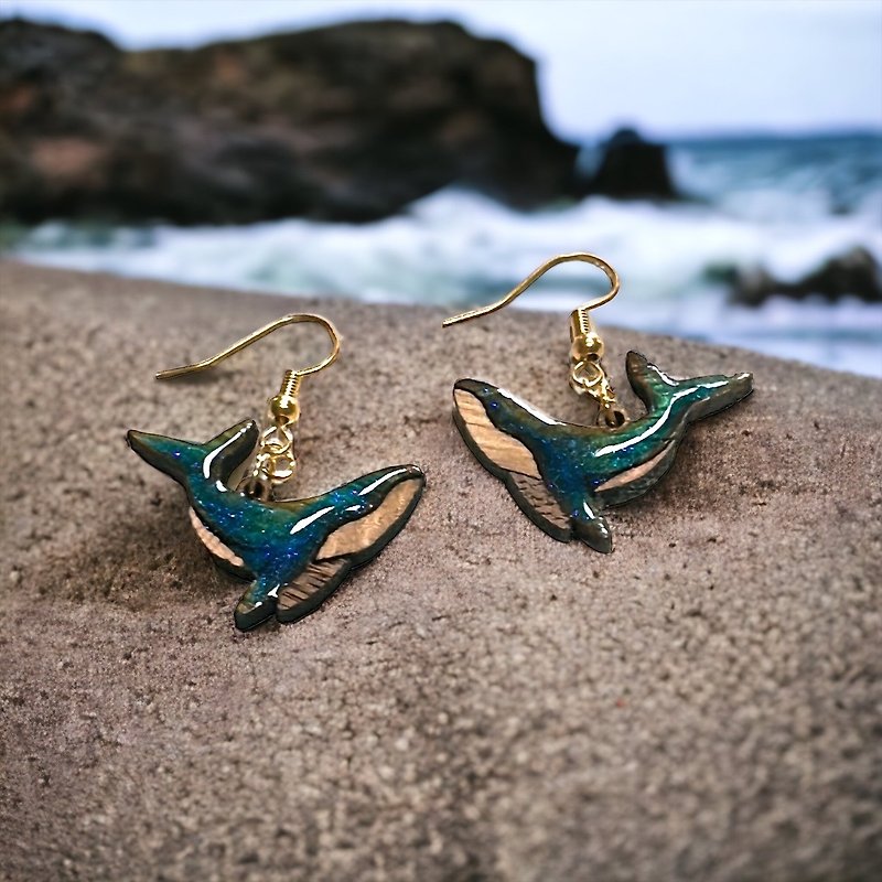 blue whale - Earrings & Clip-ons - Wood Multicolor
