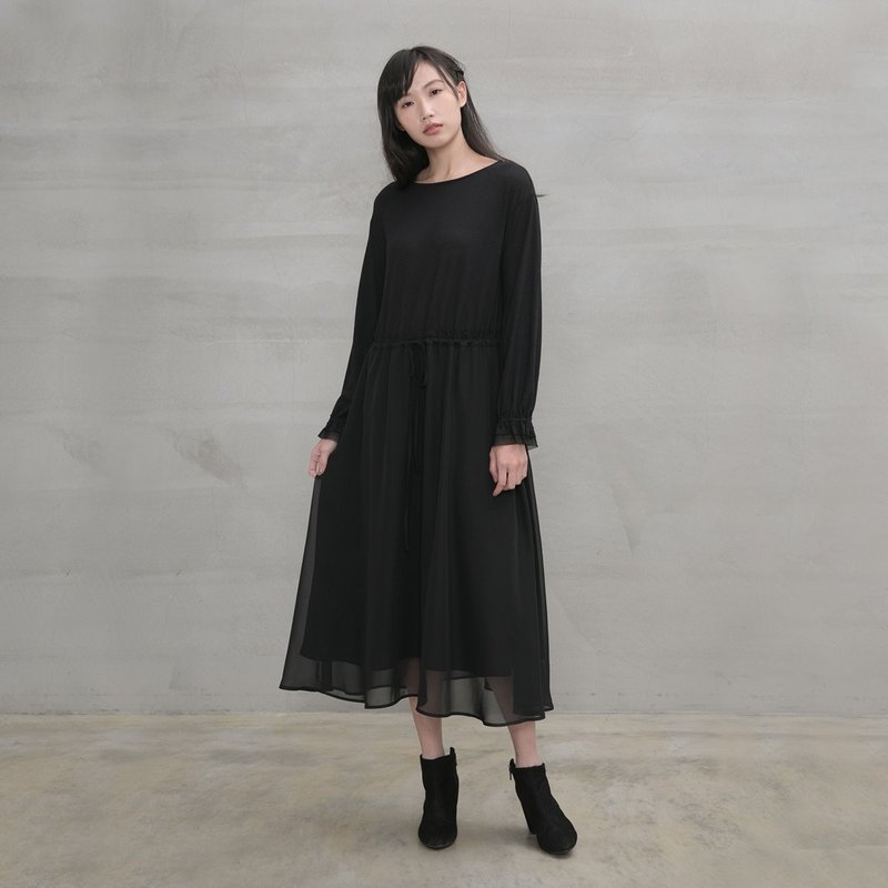 優柔漫舞拼接洋裝 Slow Dance Stitching Dress D167 - 洋裝/連身裙 - 其他人造纖維 黑色