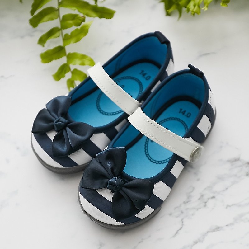 Irene blue and white striped bow doll shoes - รองเท้าเด็ก - ผ้าฝ้าย/ผ้าลินิน 