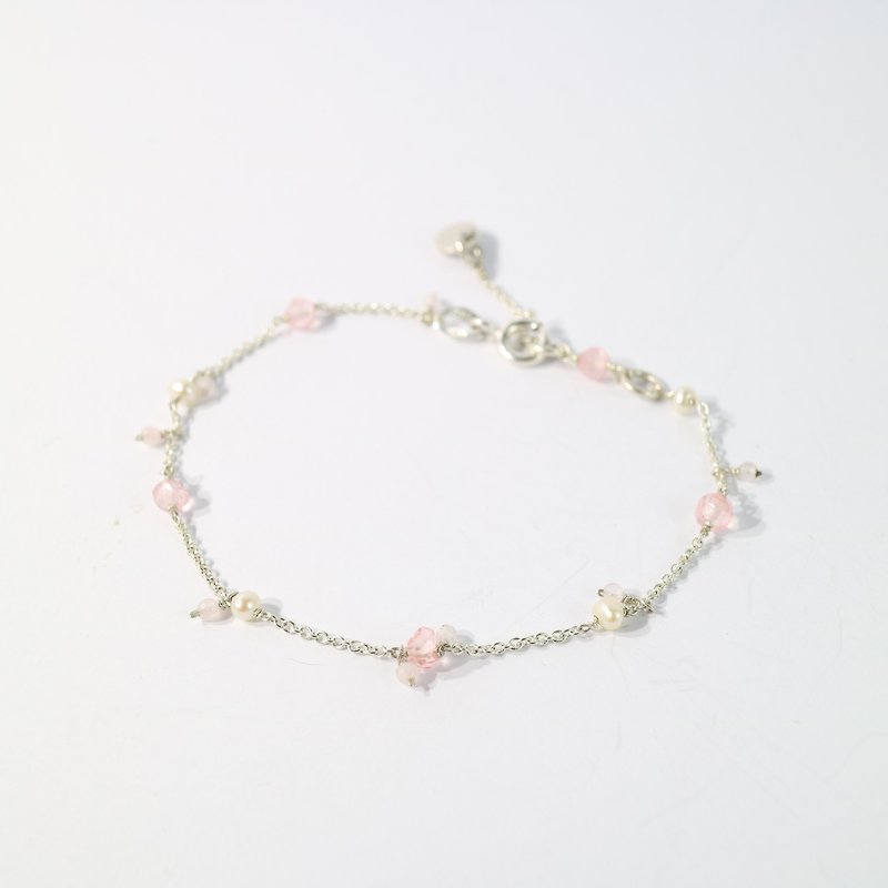 [ColorDay little smile] ~ pink tourmaline / tourmaline _ natural pearl sterling silver bracelet <Tourmaline_Natural Pearl Silver Bracelet> - สร้อยข้อมือ - เครื่องเพชรพลอย สึชมพู