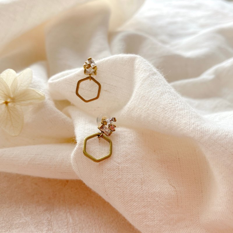 Island-Brass zircon earrings - ต่างหู - ทองแดงทองเหลือง สีทอง