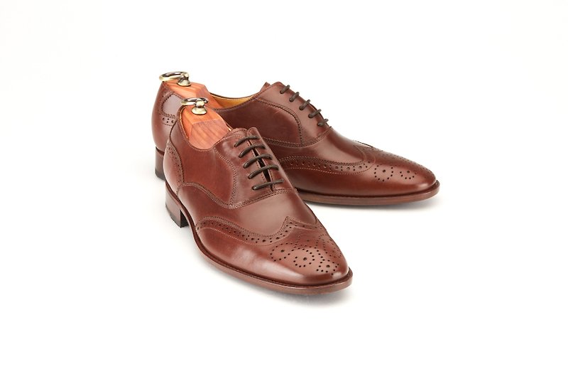 Lin Guoliang 3/4 Carved Sabre Wings Oxford Shoes Cocoa Coffee - Men's Oxford Shoes - Genuine Leather Brown