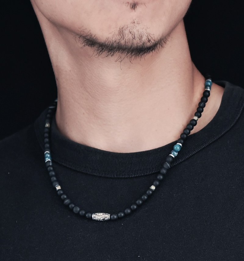 Emptiness.void Natural Black Agate Stone Men's Ore 925 Sterling Silver Necklace Wisdom Insight - สร้อยข้อมือ - เครื่องเพชรพลอย สีดำ