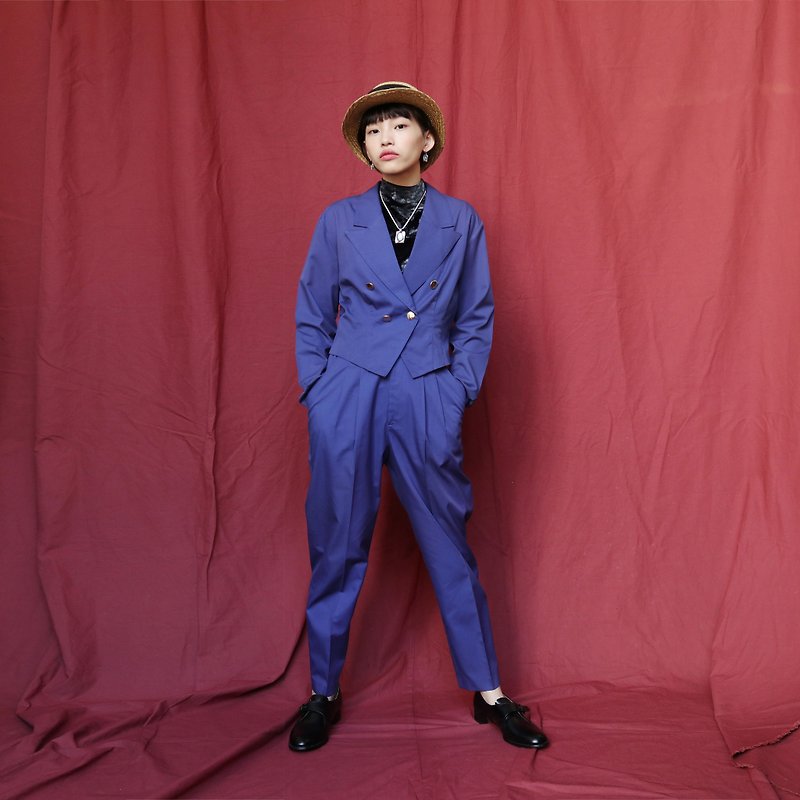 Pumpkin Vintage. Ancient classic blue-violet double-breasted pants suit - Other - Other Materials Blue