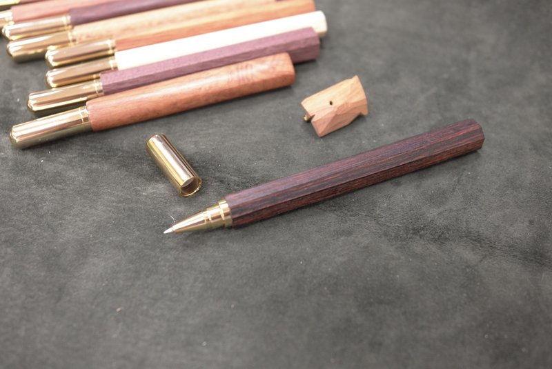 Slightly concave yellow sandalwood ballpoint pen - hand-cut - Rollerball Pens - Wood Red