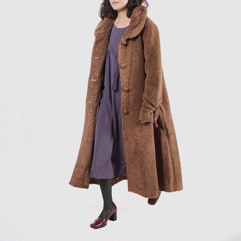 [Egg plant ancient] 92% alpaca wool top fabric vintage coat - Women's Casual & Functional Jackets - Wool Brown