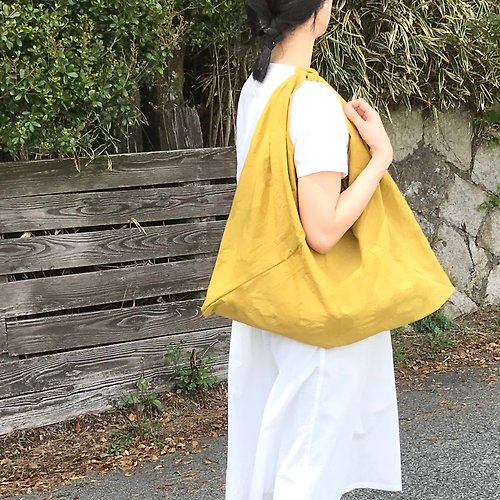 harunohi 吾妻袋 購物袋 側背包 圓點款-芥黃色 L size