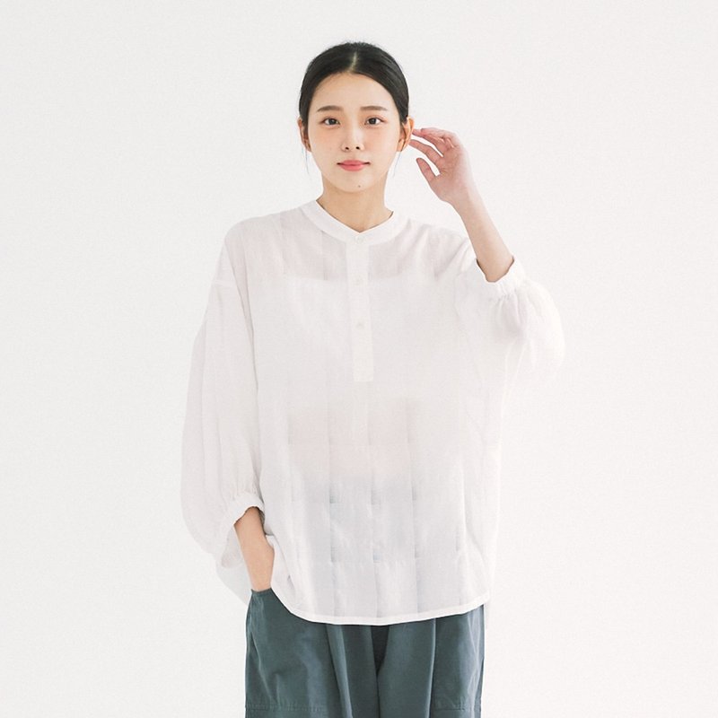 【Simply Yours】Jade plaid top white F - เสื้อผู้หญิง - ผ้าฝ้าย/ผ้าลินิน ขาว