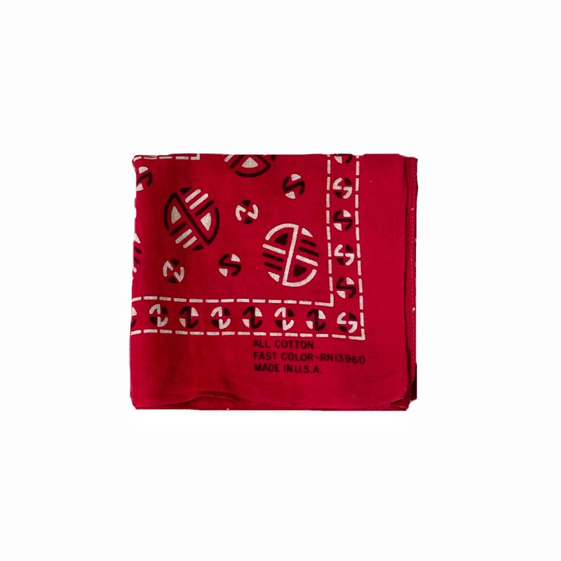 Vintage 70s USA Bandana  紅色幾何圖騰領巾 - 領結/領巾 - 棉．麻 紅色
