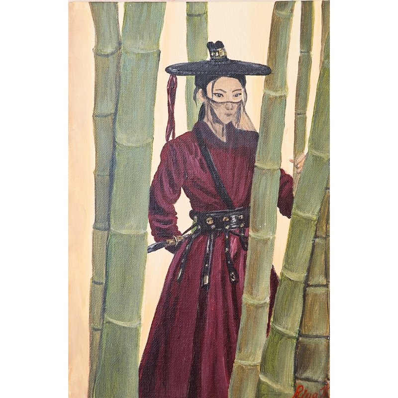 身著武士服裝的亞洲女孩原創藝術手繪作品 作者 RinaArtSK - 壁貼/牆壁裝飾 - 其他材質 多色
