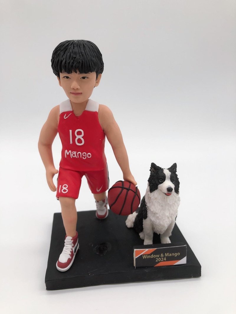 Male, ball and dog scene athlete gifts, basketball player figures, sports souvenirs, pet figures - Pottery & Glasswork - Pottery Multicolor