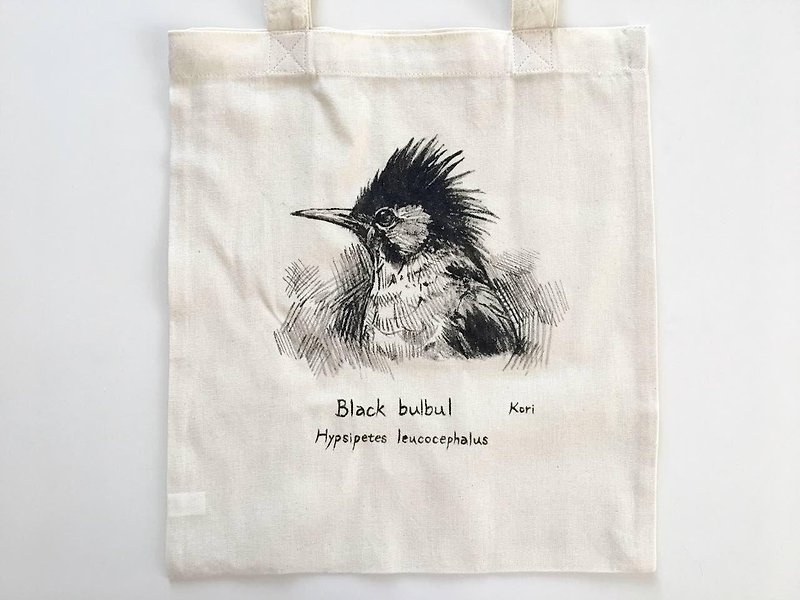Pure hand-painted bird cotton shopping bag ‧ red mouth black 鹎 - Handbags & Totes - Cotton & Hemp 