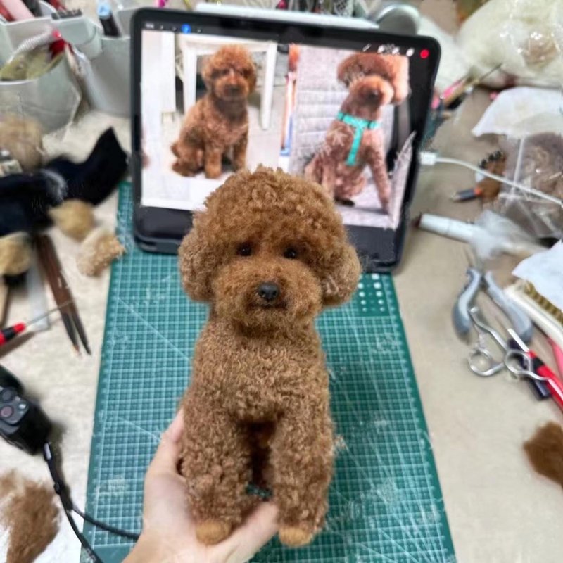 客製化逼真泰迪犬羊毛氈寵物娃娃定製複刻狗狗猫咪毛小孩公仔 - 貓/狗玩具 - 羊毛 多色
