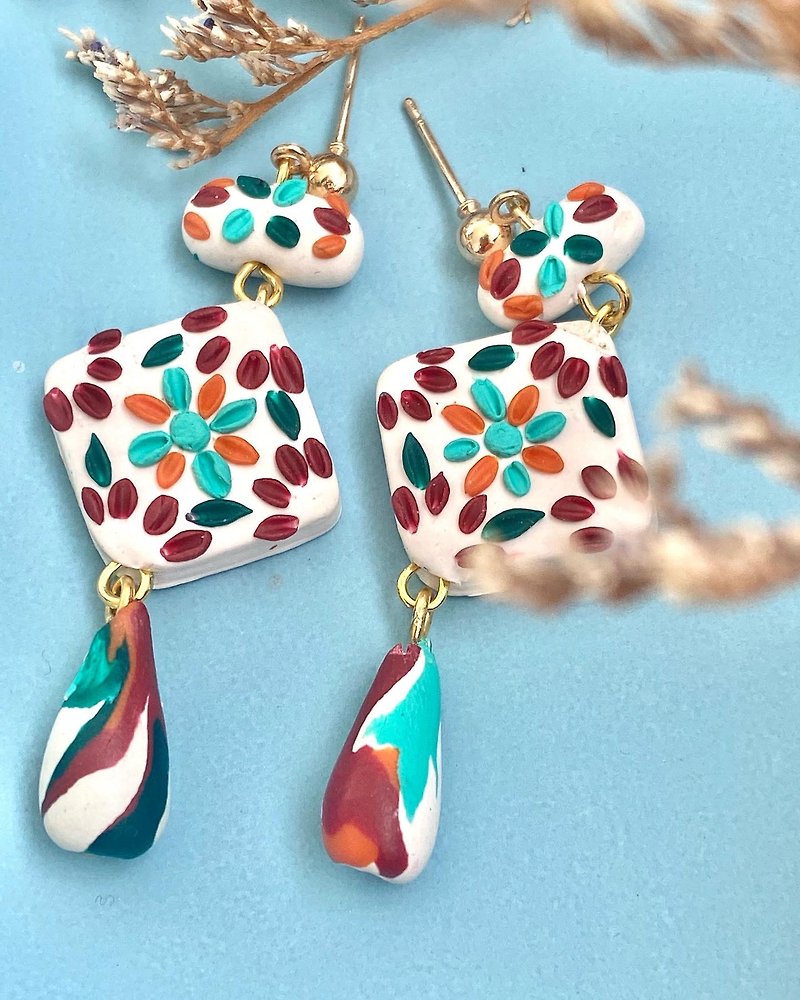 Colorful polymer clay earrings - Earrings & Clip-ons - Other Materials 