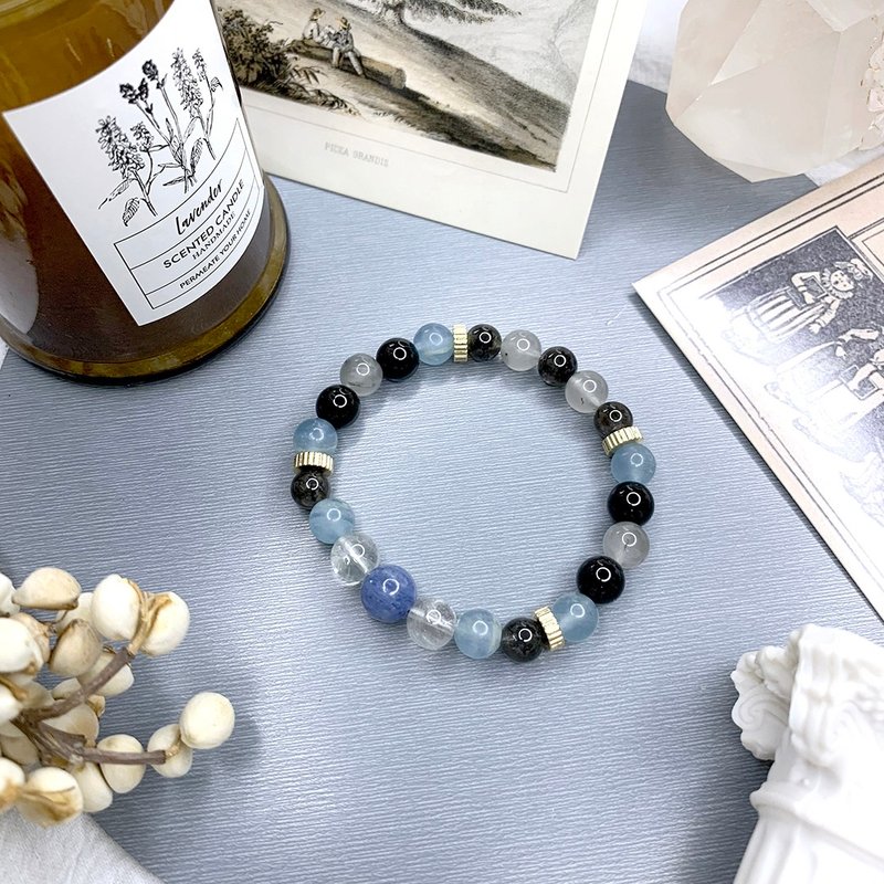 Rabbit Hole/Kyanite Stone Crystal Obsidian Blue Calcite Gray Blue Rabbit Hair Shining Diamond - Bracelets - Other Materials Multicolor