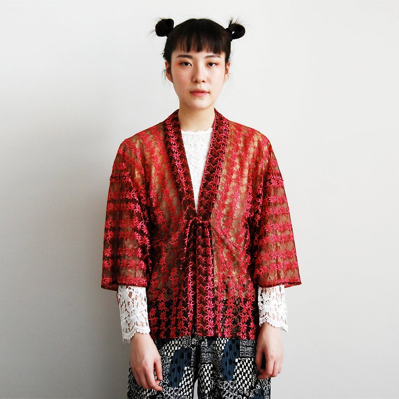 Pumpkin Vintage. Ancient and hollow embroidery kimono jacket - Women's Casual & Functional Jackets - Other Materials 