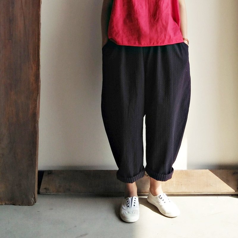 Fat low-end cropped trousers first dyed cloth cotton black - Women's Pants - Cotton & Hemp Black