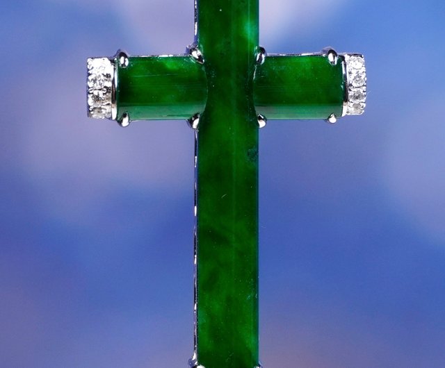 冰種老坑帝王綠翡翠十字架項鍊18K金鑽石| 天然緬甸玉翡翠A貨- 設計館