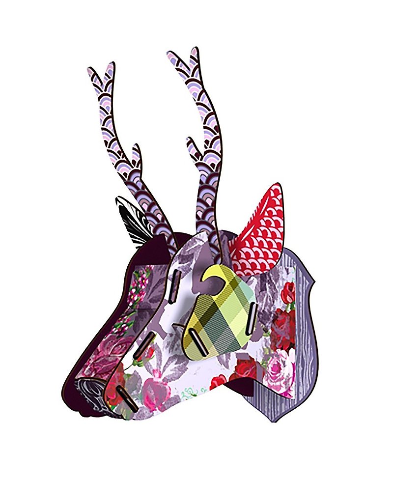 イタリアMIHO木製鹿頭ホーム立体組立ペンダント/壁飾り-ミディアムサイズ（カプリ-3）スポット - 置物 - 紙 多色