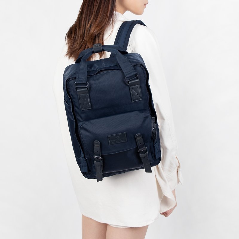 【DOUGHNUT】Macaron Classic Large Capacity 14-inch Laptop Backpack Water-Repellent/Dark Blue - Laptop Bags - Nylon Blue