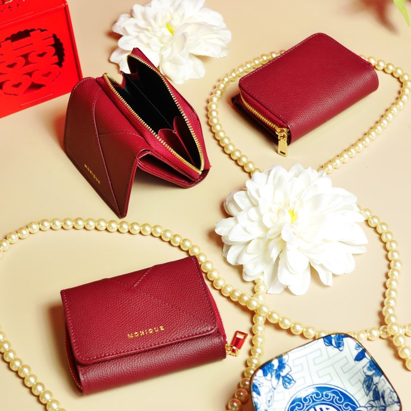 真皮短夾 Ellie Mini Wallet / Lipstick Red 紅色的 - 錢包/皮夾/長短夾 - 真皮 紅色