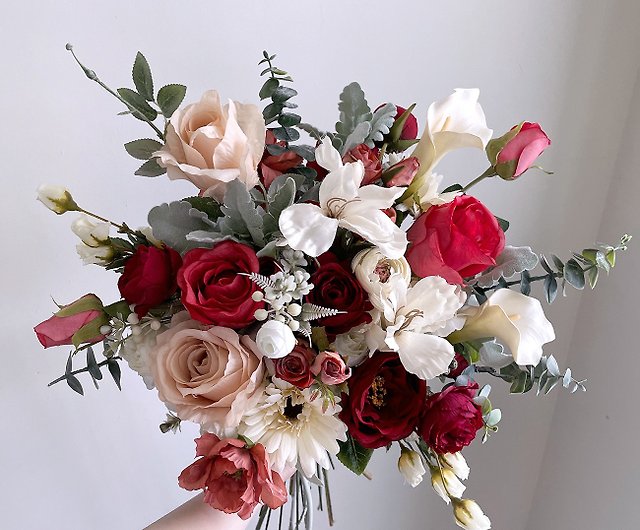 造花】赤と白のバラ ナチュラルスタイル アメリカン アーティ