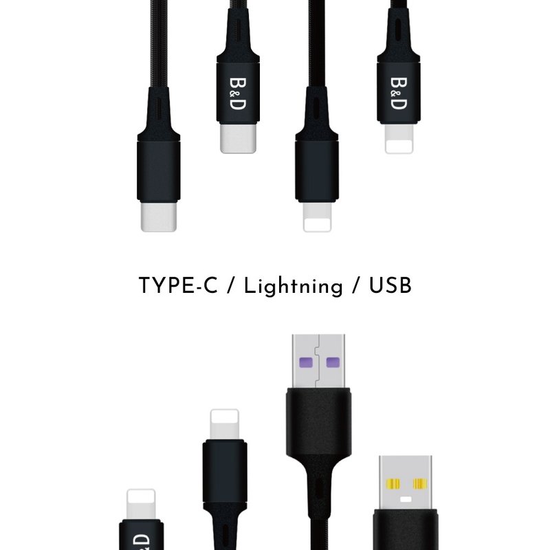 編織充電線 傳輸線 - 行動電源/充電線 - 尼龍 黑色