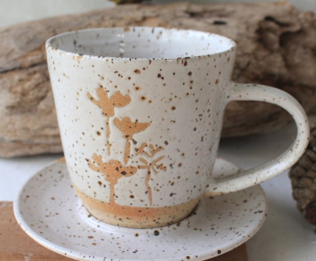 Unique Ceramic Floral Mug Handmade Pottery Mug, Clay Coffee Mug