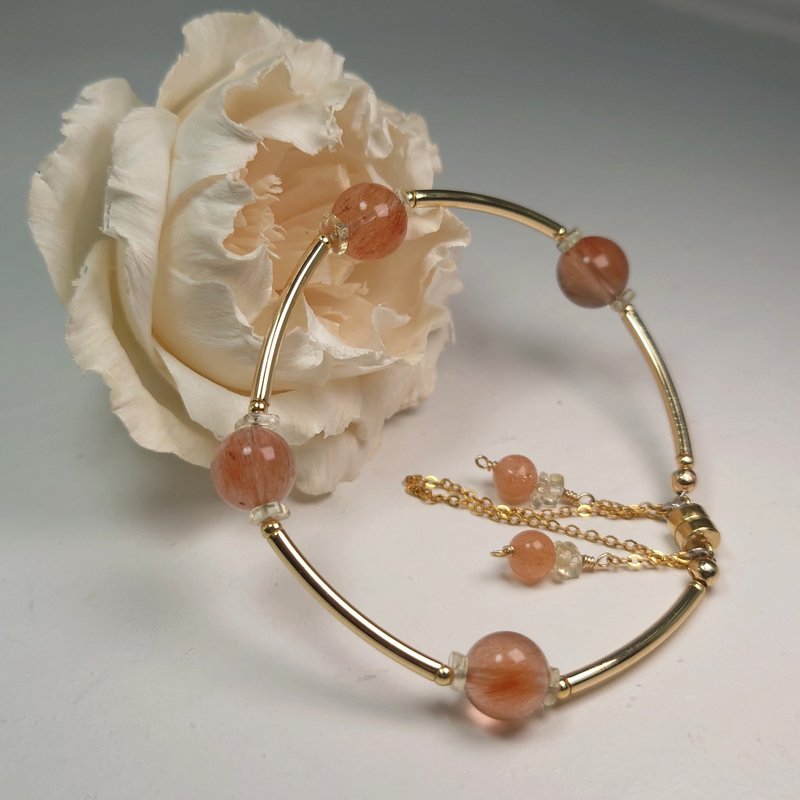手鍊 紅兔毛 水晶 黃水晶 日光石 包金 手珠 寶石 飾品 首飾 - 手鍊/手環 - 寶石 
